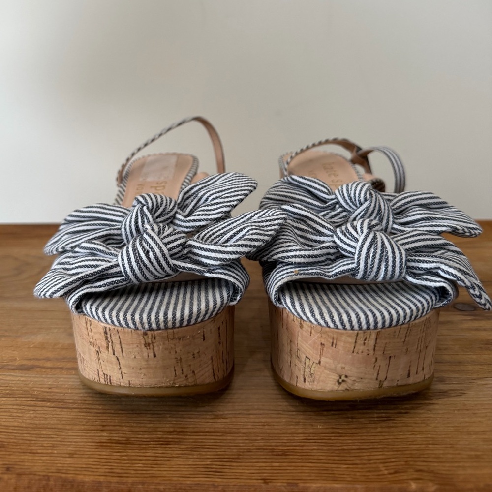 Kate Spade Julep Canvas & Cork Platform Wedge Sandals Heels Blue Women’s 8.5 - Picture 4 of 9